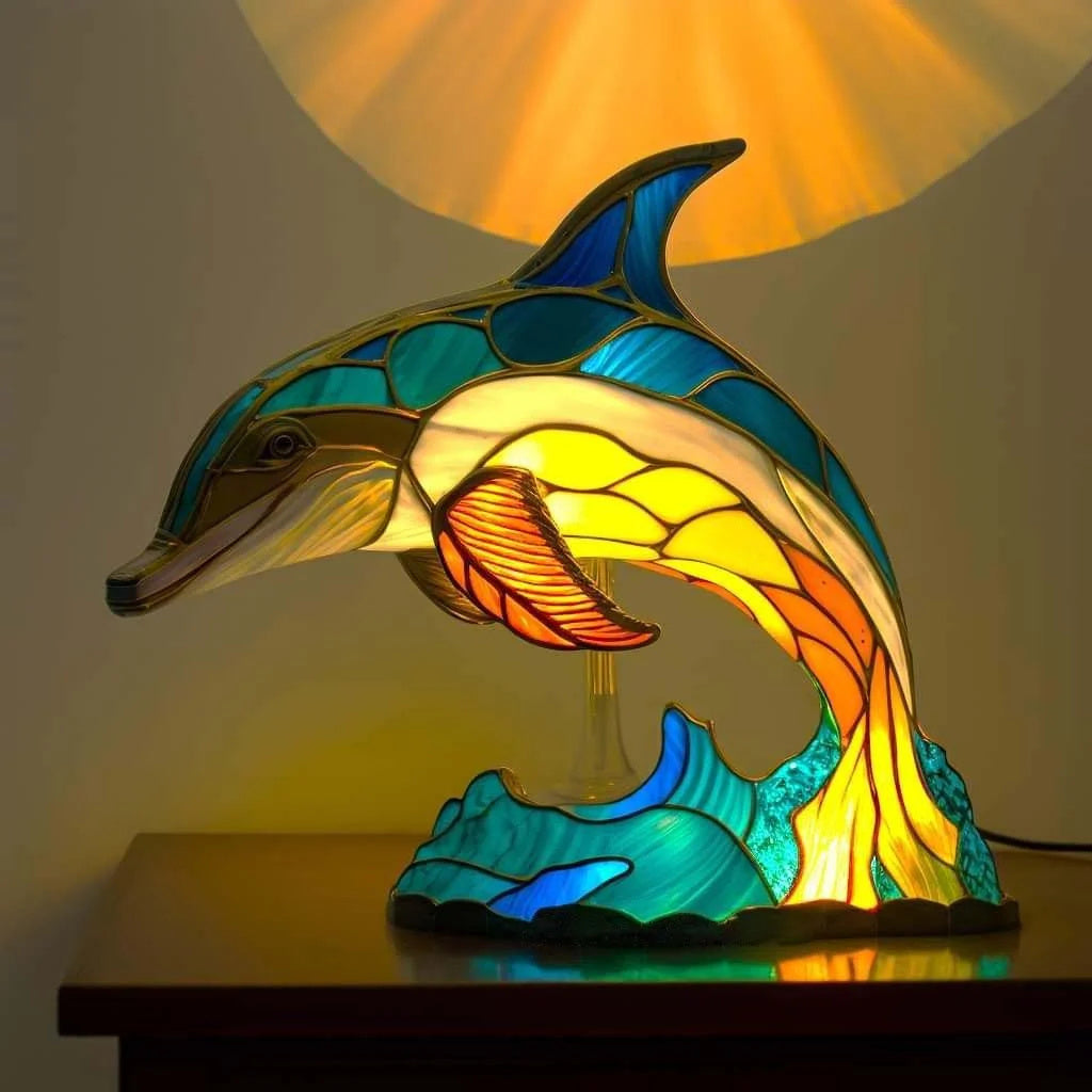 Table Lamp Animal Stained Glass Effect Accent Light | Meowbutter