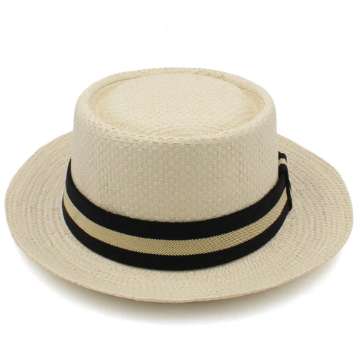 Cappello pork pie in paglia regolabile — color naturale, protezione UV leggera