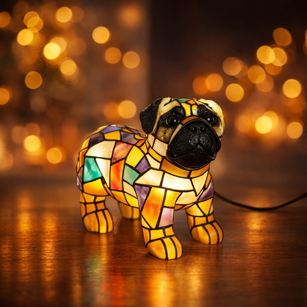 Dekorativní stolní lampa s figurkou psa z pryskyřice, doplňkové osvětlení | Meowbutter