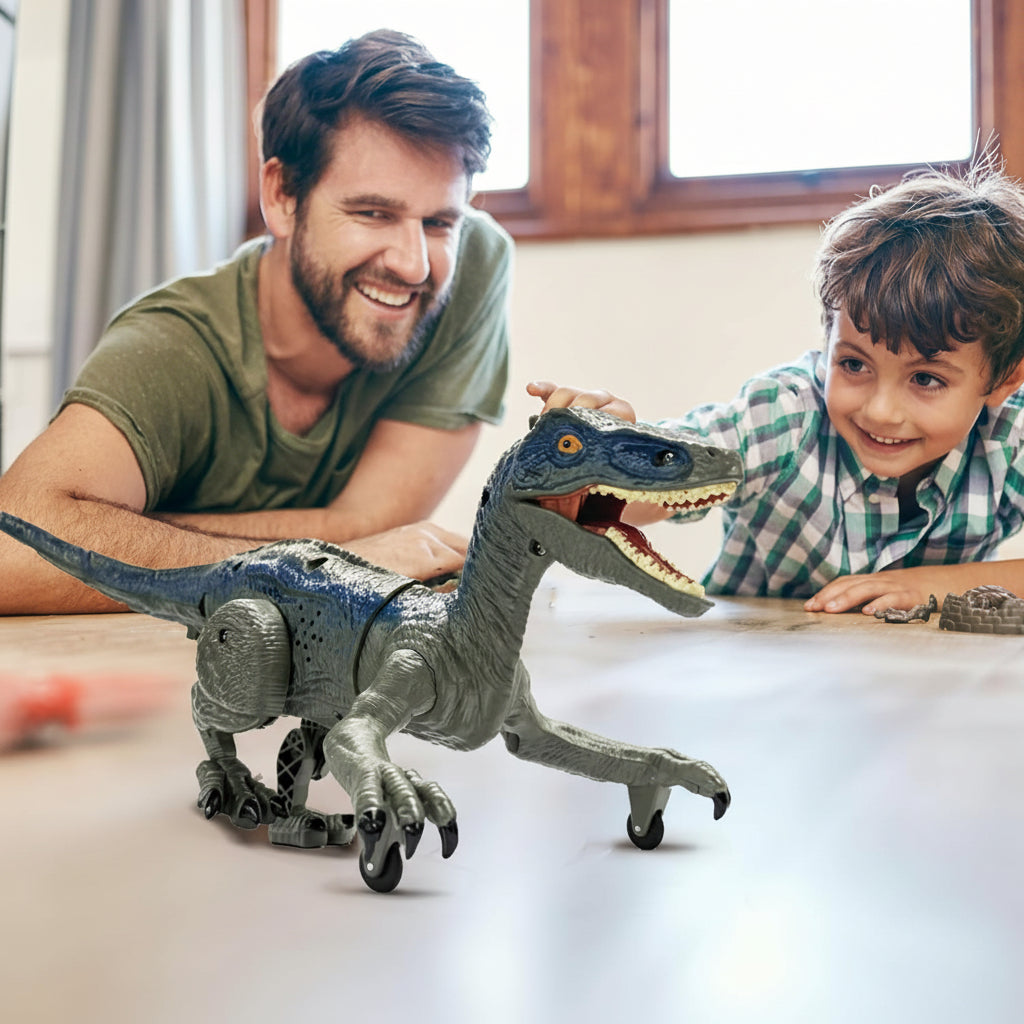 Dinosaurier-Spielzeug mit Fernsteuerung Velociraptor, Licht, Geräuschen und Sprühfunktion | Meowbutter