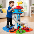 Kids Tower Playset — Slide Ramp, Rolling Vehicles & Mini Figures