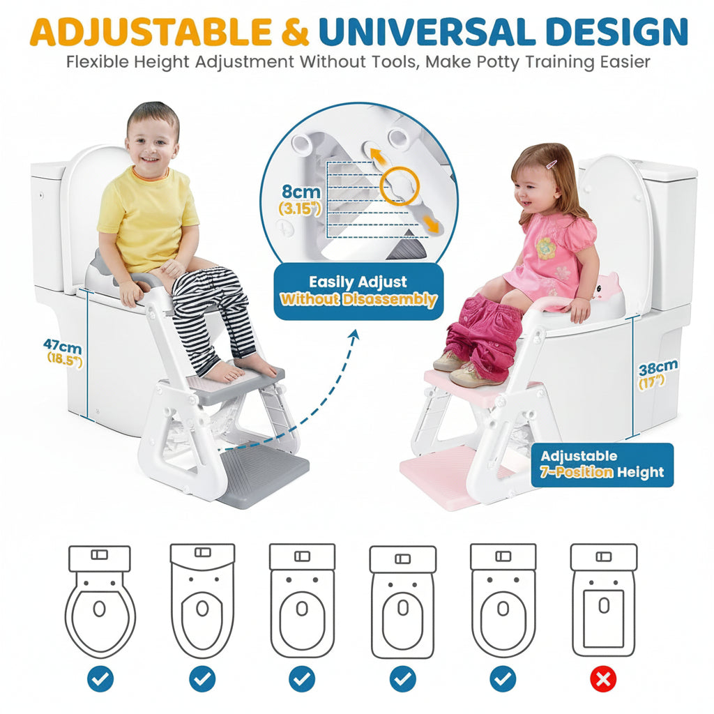 Adjustable Toddler Potty Seat — Reinforced Frame and Integrated Step Ladder