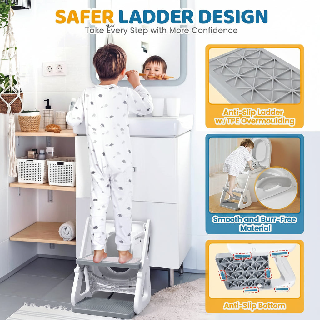 Adjustable Toddler Potty Seat — Reinforced Frame and Integrated Step Ladder