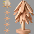 Folding Wooden Trivet Set — Tree Pattern Design, Compact Natural Timber