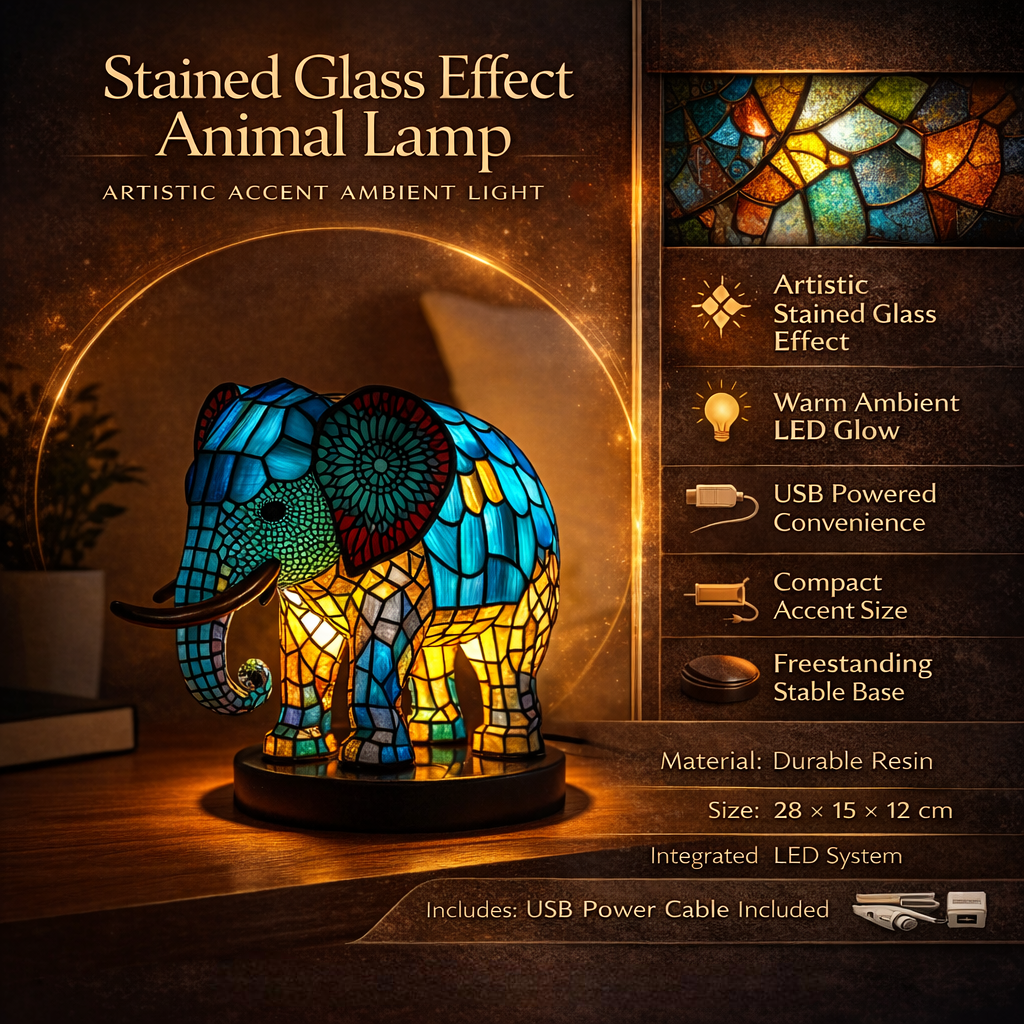 Table Lamp Animal Stained Glass Effect Accent Light | Meowbutter