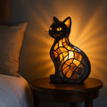 Lámpara de mesa con forma de gato, estilo vidriera, luz nocturna | Meowbutter