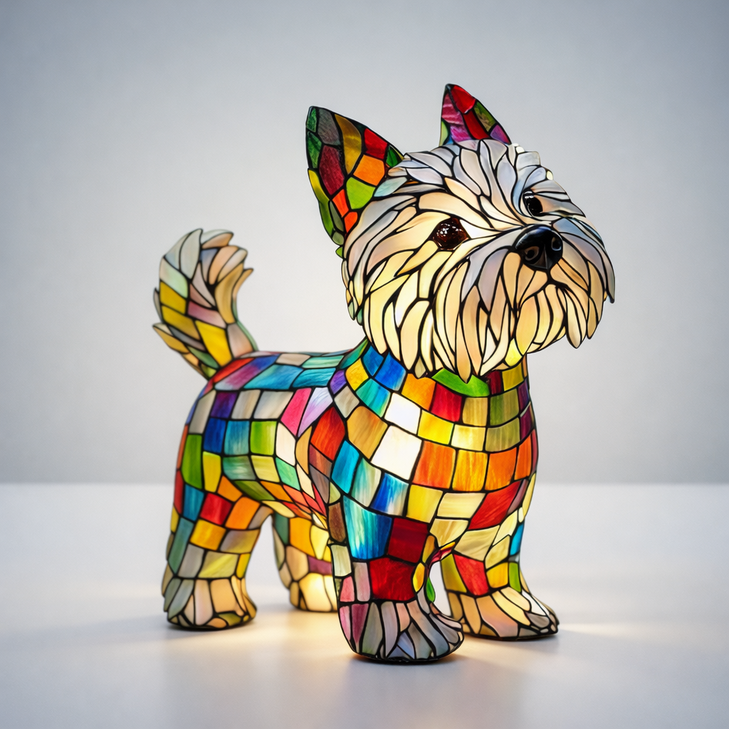 Table Lamp Stained Glass Dog LED Night Light Resin Decor | Meowbutter