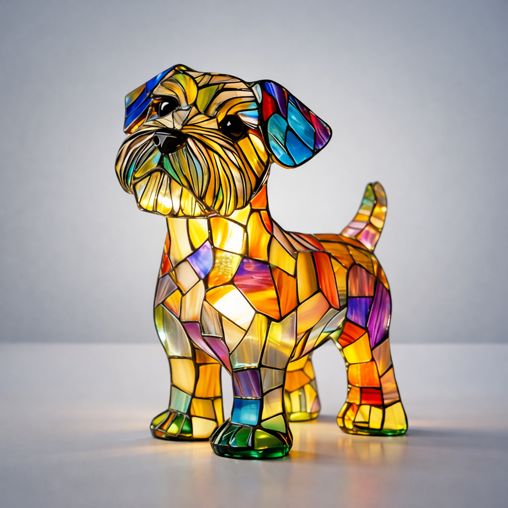 Table Lamp Stained Glass Dog LED Night Light Resin Decor | Meowbutter