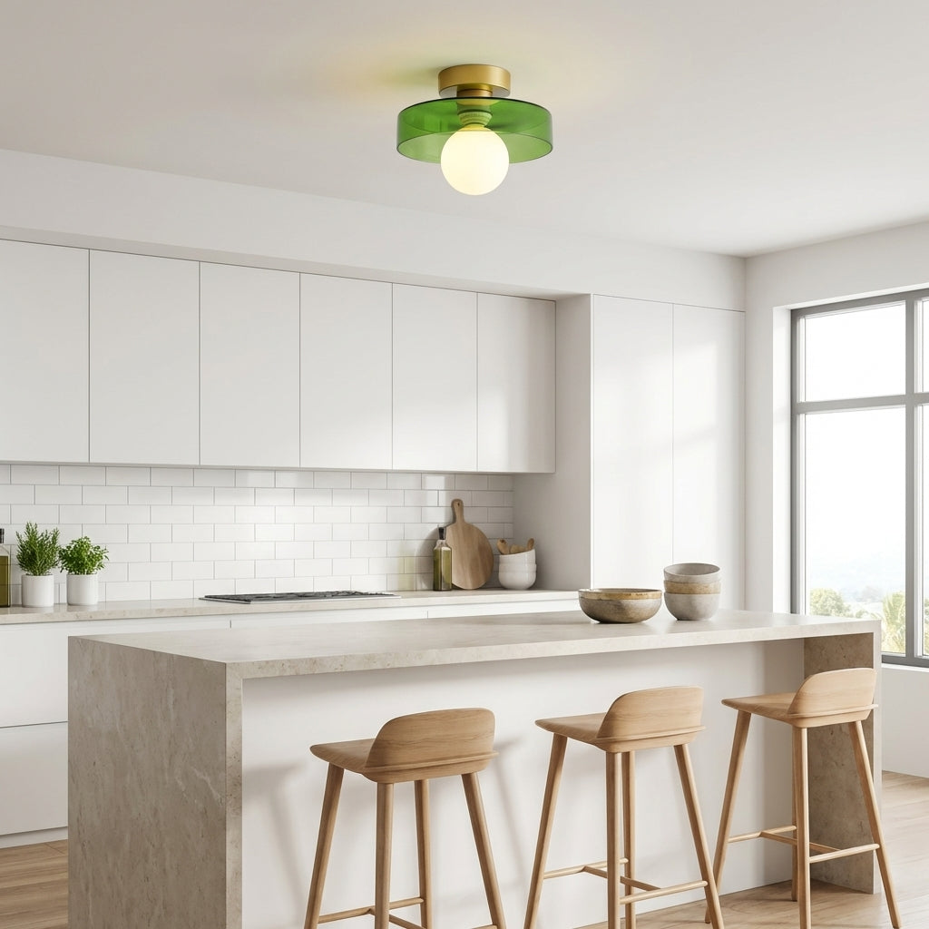 Glass And Brass Ceiling Lamp With G9 Socket Bauhaus-Inspired Design