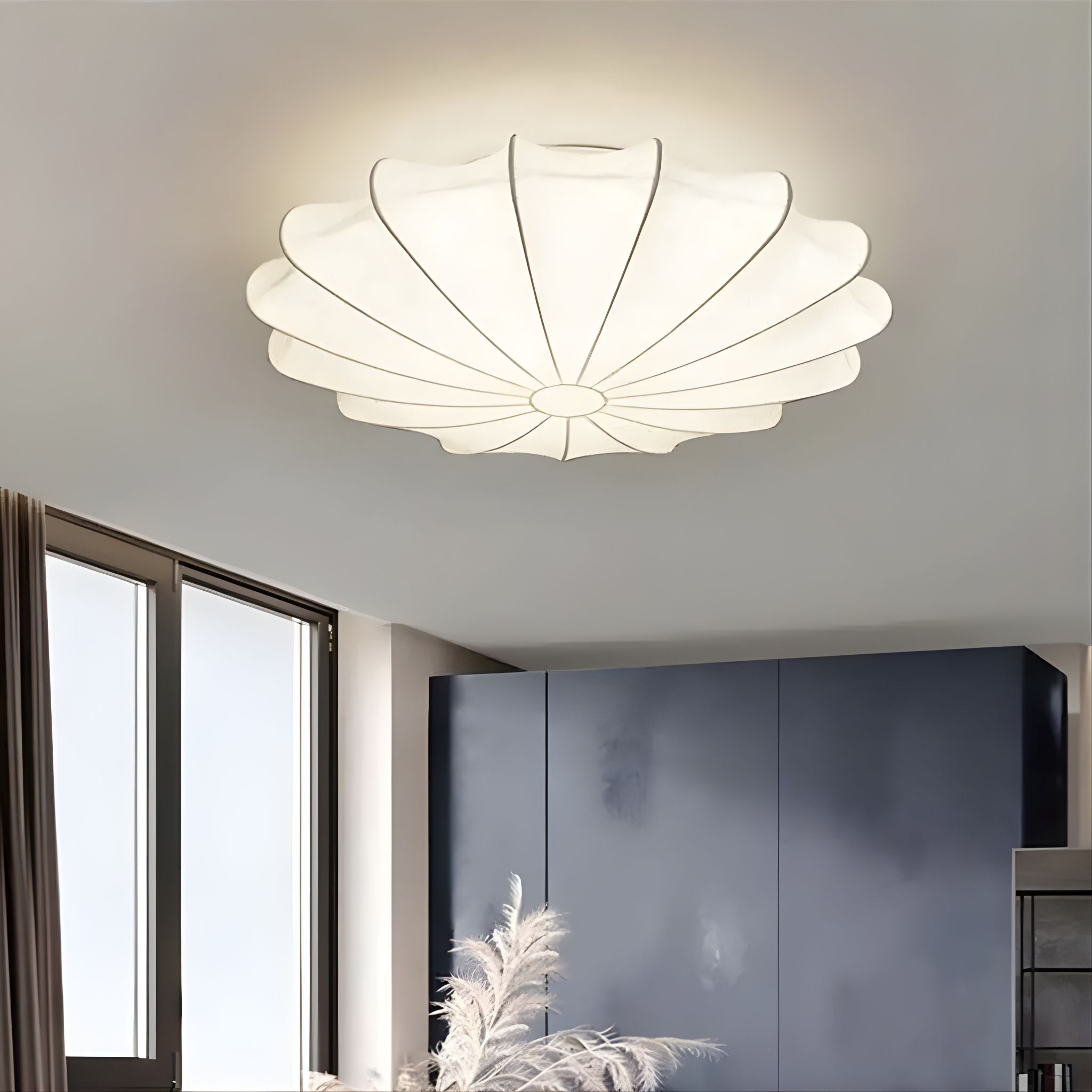 Textile Ceiling Light With Folded Floral Shade Gentle Diffuse Glow