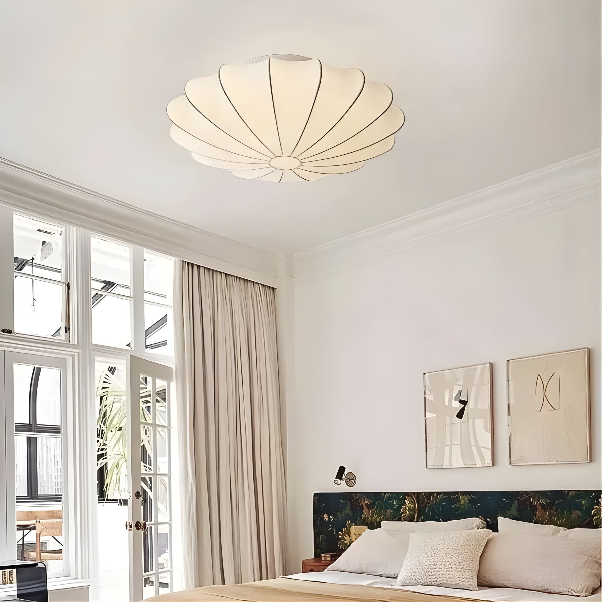 Textile Ceiling Light With Folded Floral Shade Gentle Diffuse Glow