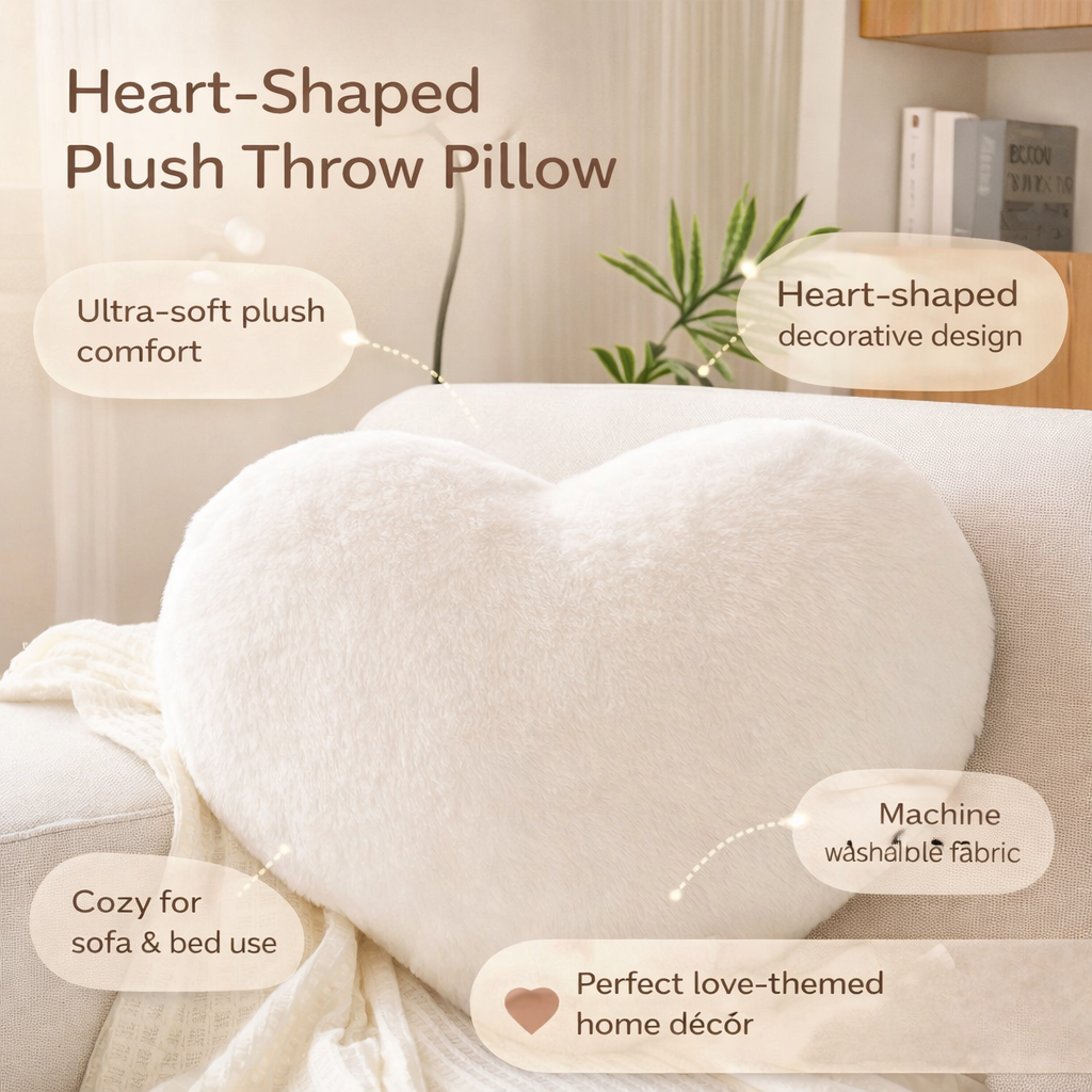 Almohada mullida decorativa para sofá con forma de corazón | Meowbutter