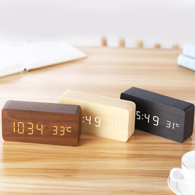 Digital LED Alarm Clock with Natural Wood Design and Temperature Display | meowbutter