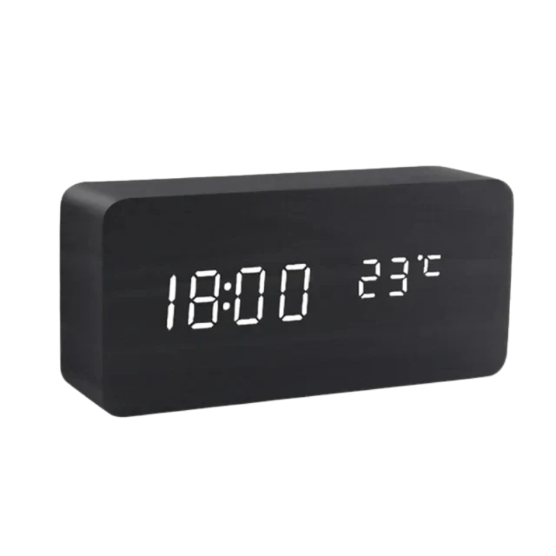 Digital LED Alarm Clock with Natural Wood Design and Temperature Display | meowbutter