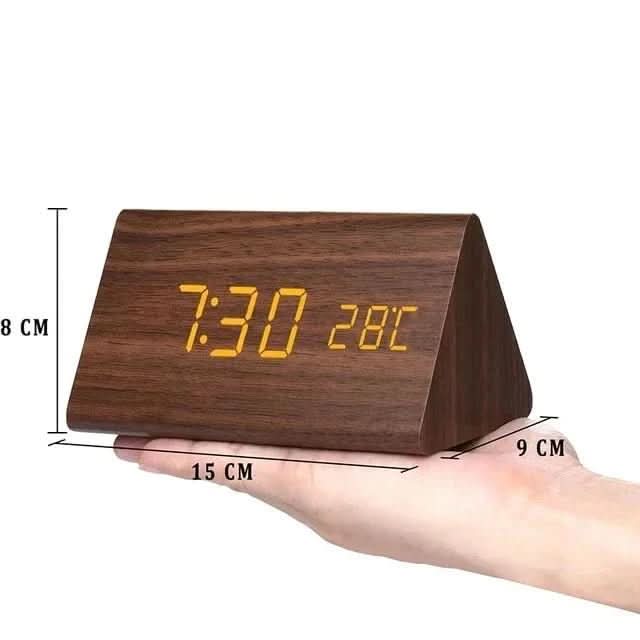 Digital LED Alarm Clock with Natural Wood Design and Temperature Display | meowbutter