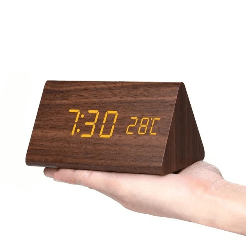 Digital LED Alarm Clock with Natural Wood Design and Temperature Display | meowbutter