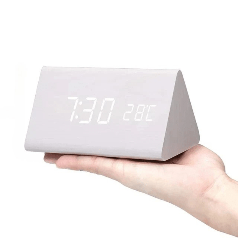 Digital LED Alarm Clock with Natural Wood Design and Temperature Display | meowbutter