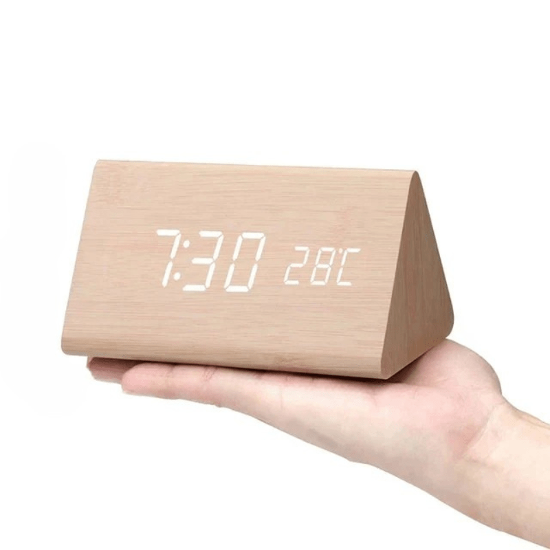 Digital LED Alarm Clock with Natural Wood Design and Temperature Display | meowbutter