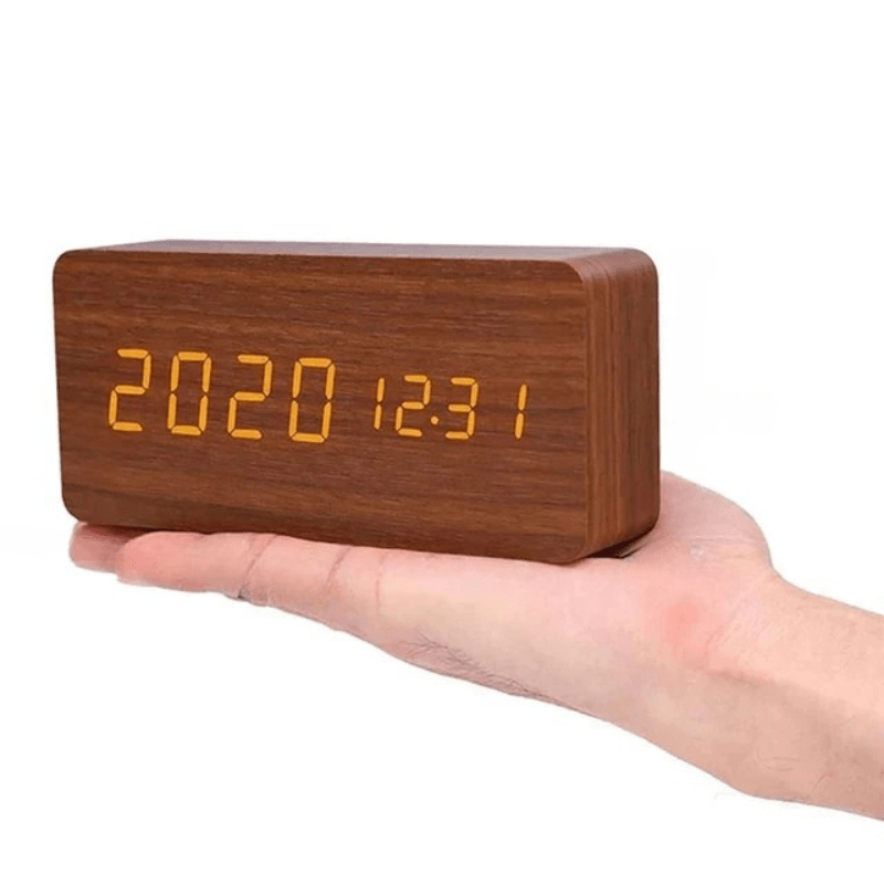 Digital LED Alarm Clock with Natural Wood Design and Temperature Display | meowbutter