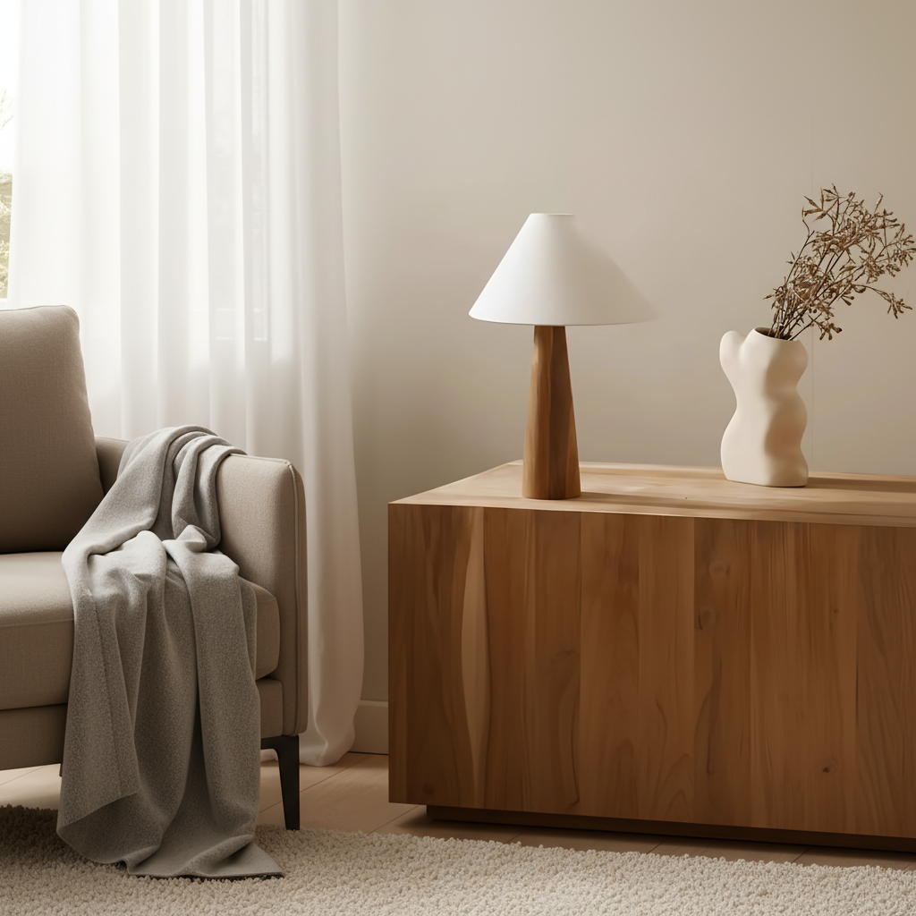 Timber LED Bedside Desk Lamp With Soft Warm Light For Cozy Spaces