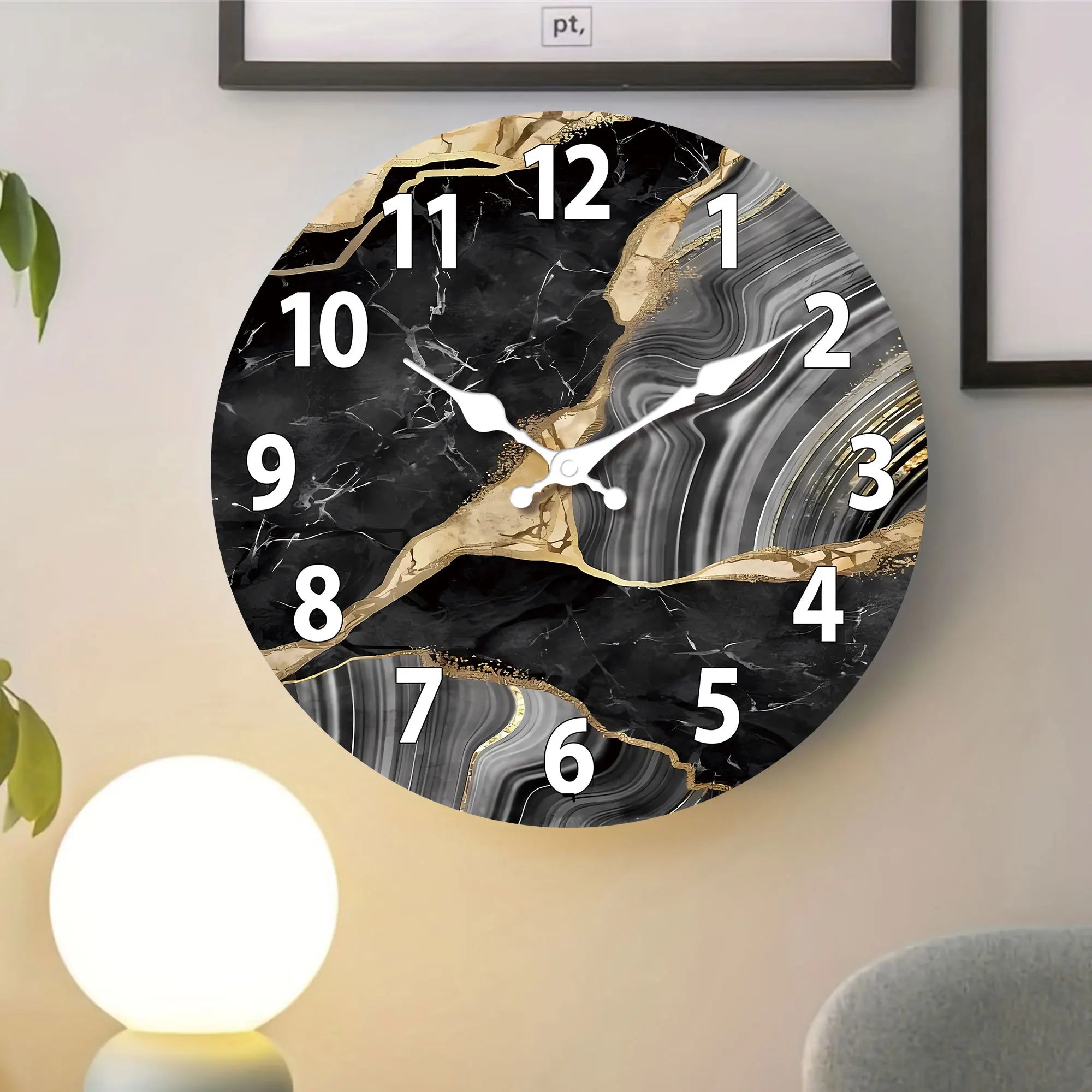 MarbellaTime | Modern Round Wooden Wall Clock | Silent Marble Design | Meowbutter