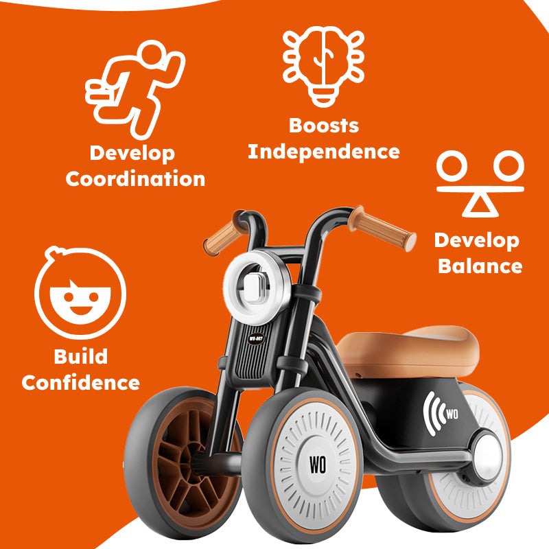 Motocicleta para Niños - Antivuelco - Ruedas Silenciosas de EVA - Luz y Sonido - Edades 1–6 - Máximo 30 kg | meowbutter