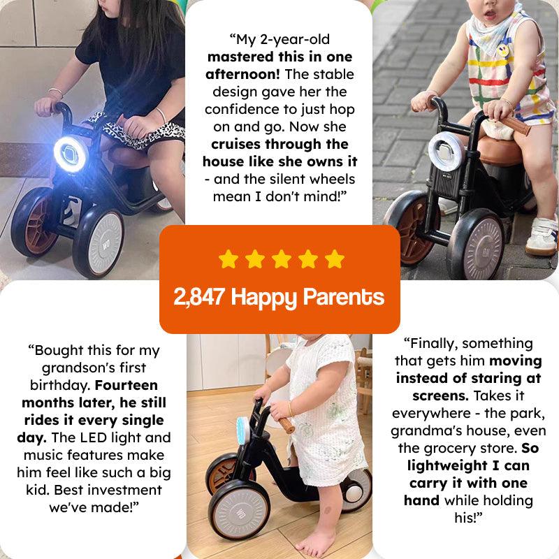 Motocicleta para Niños - Antivuelco - Ruedas Silenciosas de EVA - Luz y Sonido - Edades 1–6 - Máximo 30 kg | meowbutter