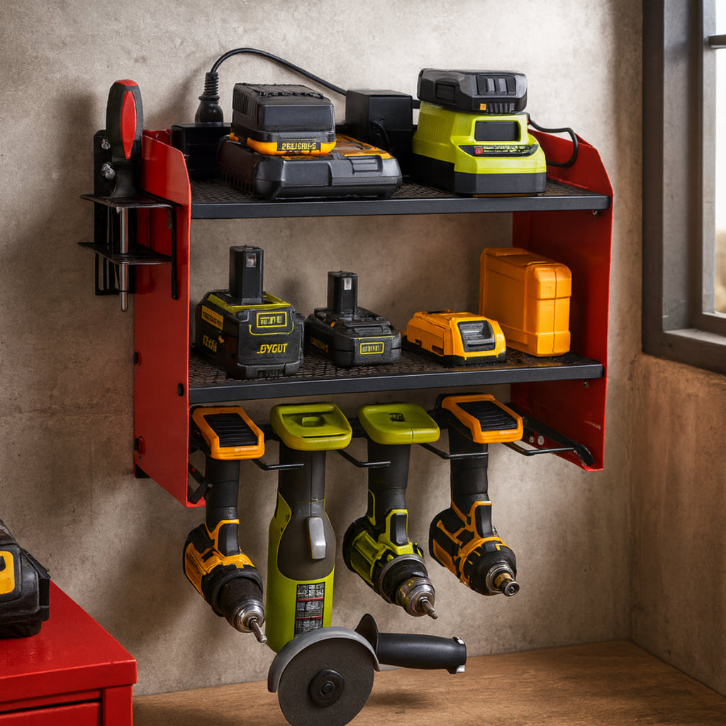 Wall-Mounted Tool Organizer — 8-Outlet Power Station, Storage Shelf, 6-Foot Cable