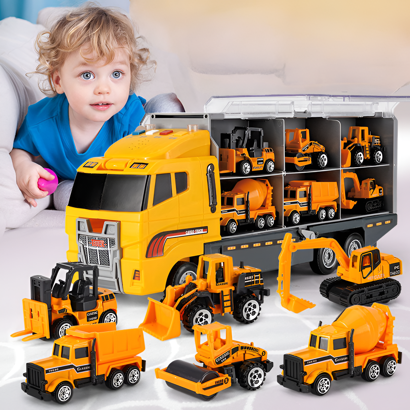 Toy Construction Vehicle Set Alloy Mini Truck Play Carrier Kit | Meowbutter