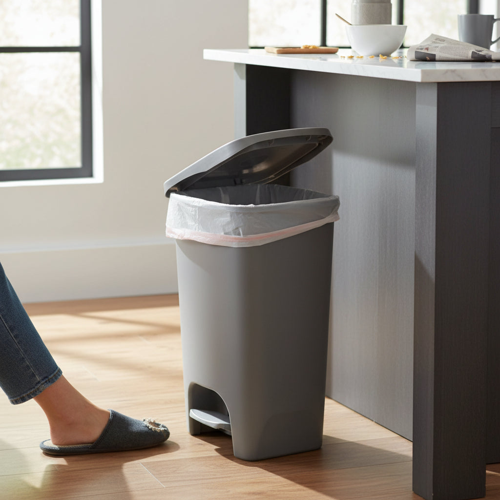 White 13-Gallon Trash Can — Step Pedal, Odor Protection Lid