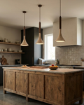 Travertine Glow Pendant Light With Walnut Wood Detail For Modern Kitchens