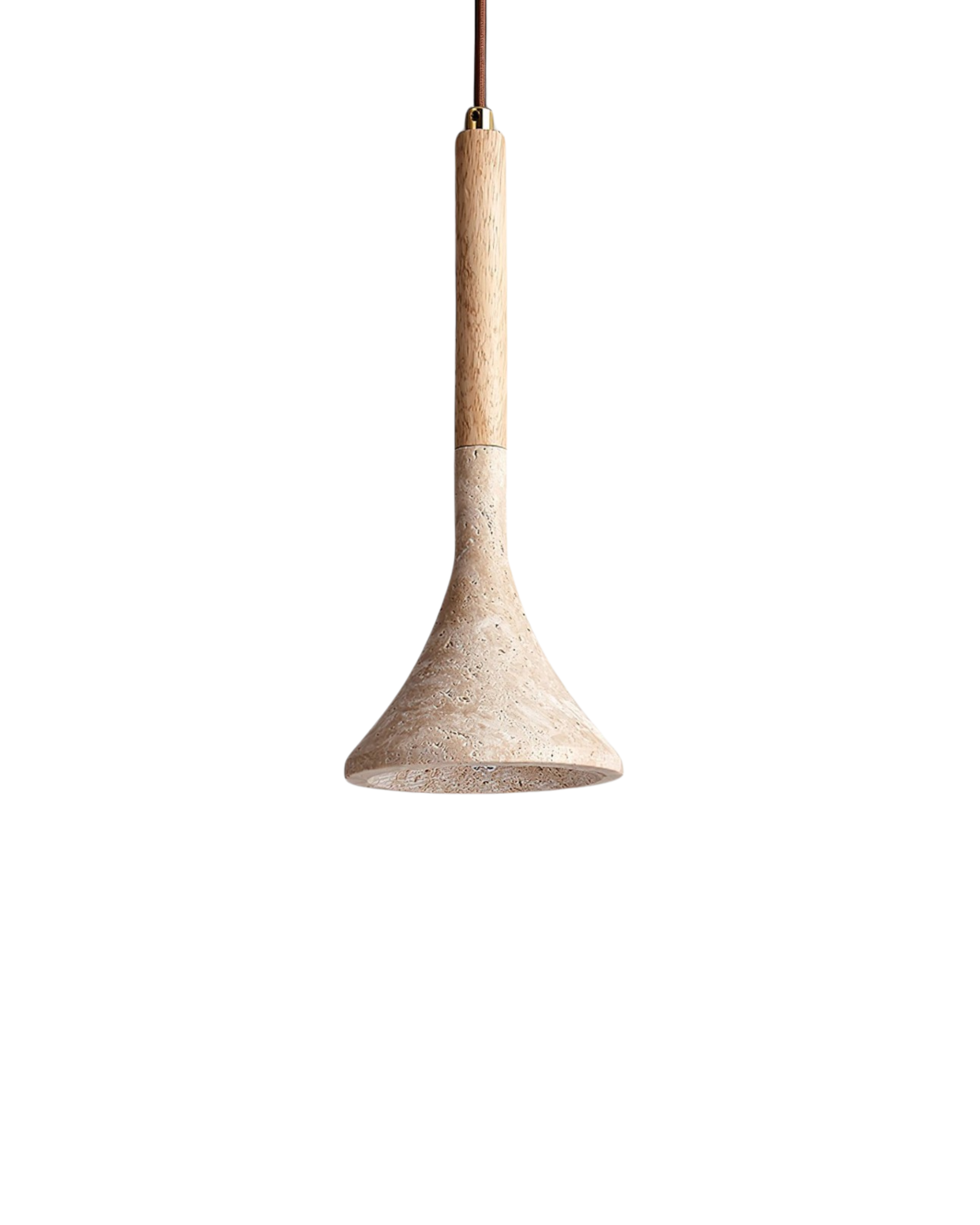 Travertine Glow Pendant Light With Walnut Wood Detail For Modern Kitchens