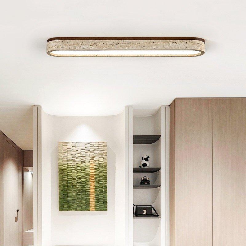 Bronze Flush Mount Natural Travertine Stone Ceiling Light