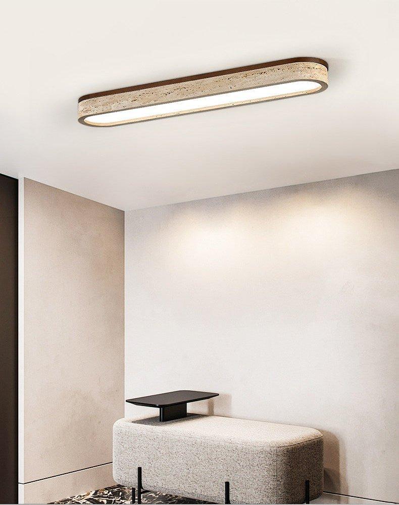 Bronze Flush Mount Natural Travertine Stone Ceiling Light