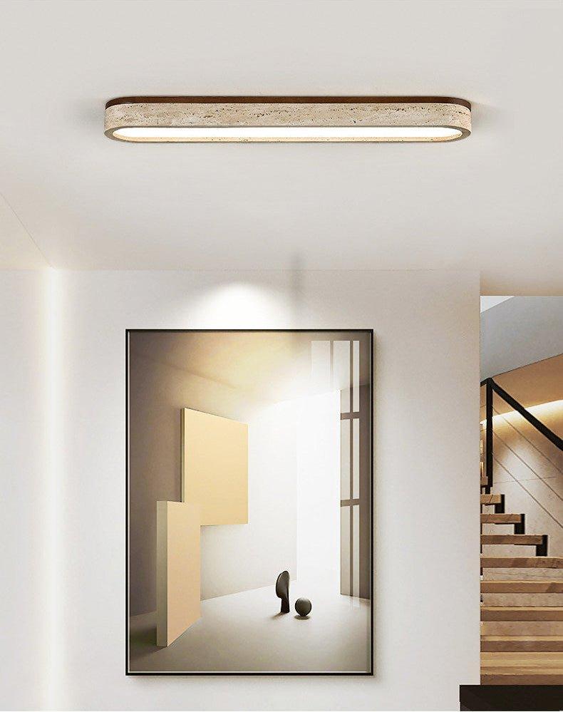 Bronze Flush Mount Natural Travertine Stone Ceiling Light