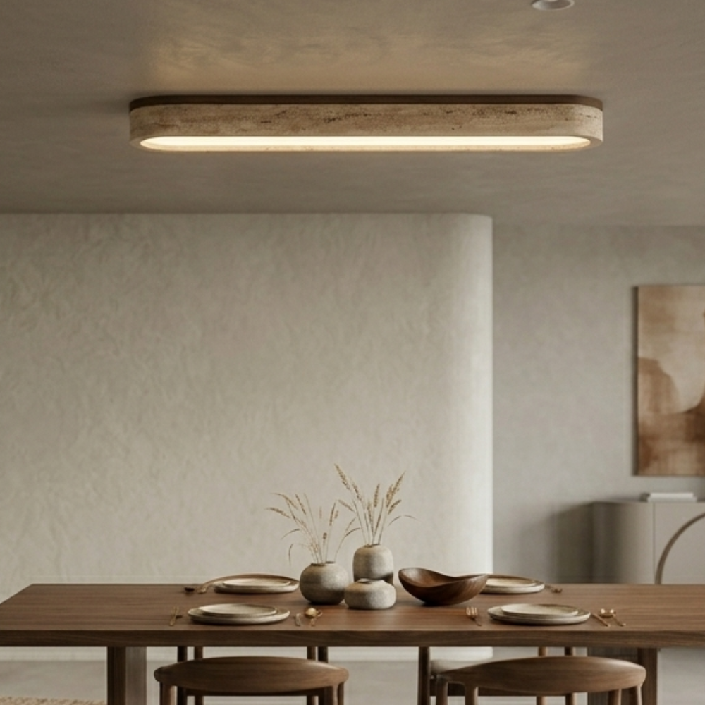 Bronze Flush Mount Natural Travertine Stone Ceiling Light