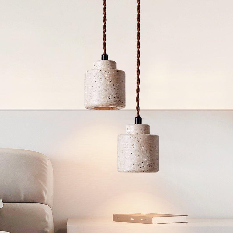 Travertine Drum Pendant Lamp For Kitchen And Bedside Ambience