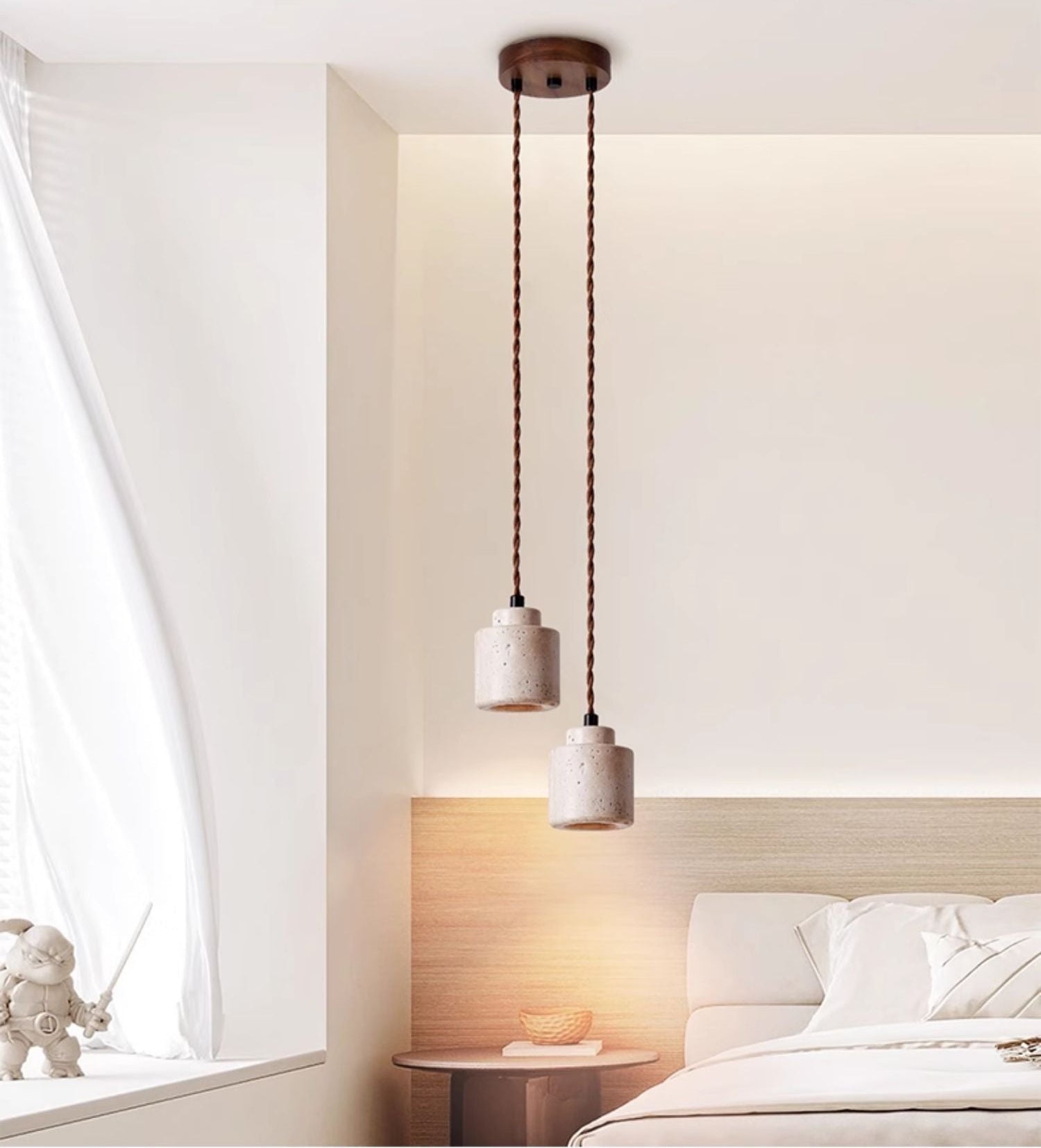 Travertine Drum Pendant Lamp For Kitchen And Bedside Ambience