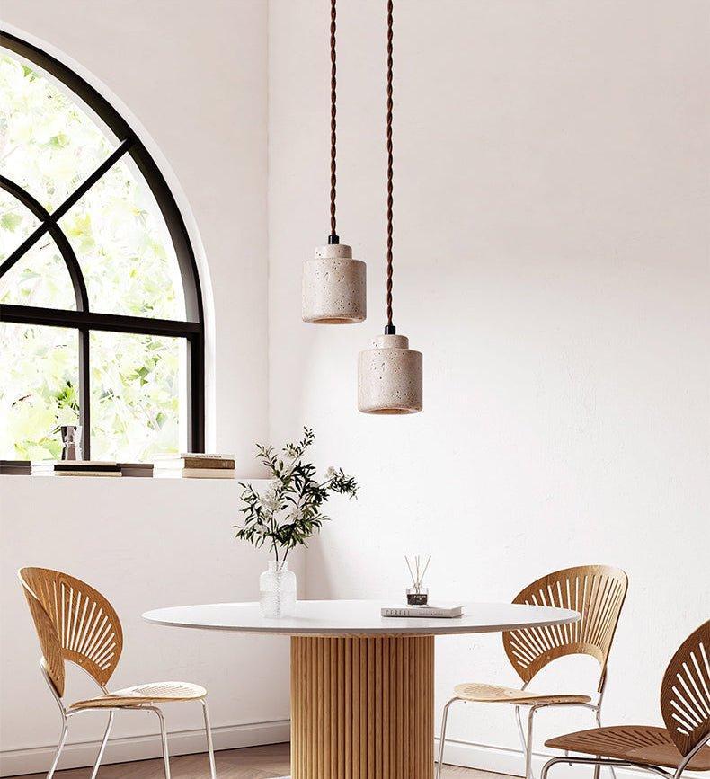Travertine Drum Pendant Lamp For Kitchen And Bedside Ambience