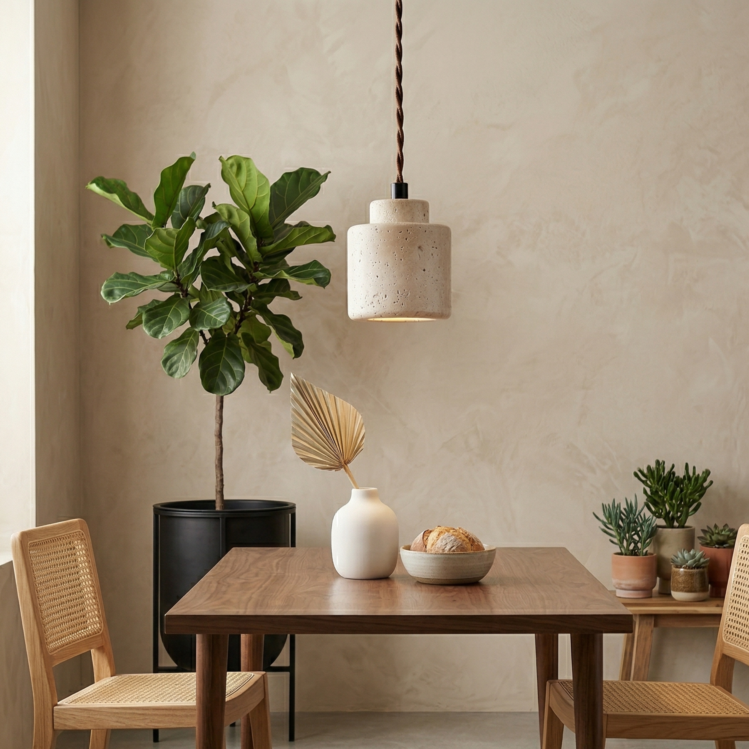 Travertine Drum Pendant Lamp For Kitchen And Bedside Ambience
