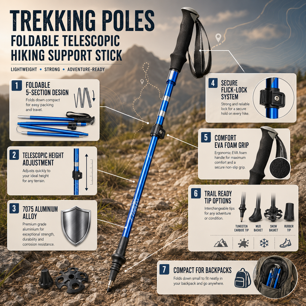 Trekking Poles Foldable Telescopic Hiking Support Stick | Meowbutter