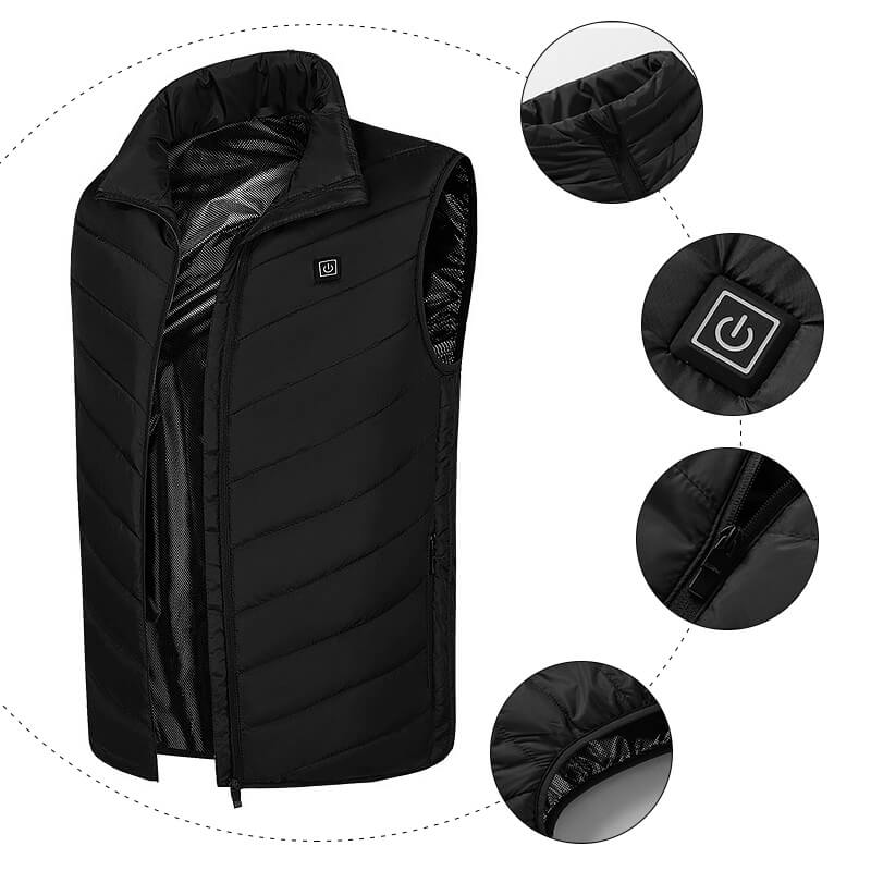 Vyhřívaná vesta napájená přes USB - 4 vyhřívané zóny, příjemné teplo do chladného počasí
