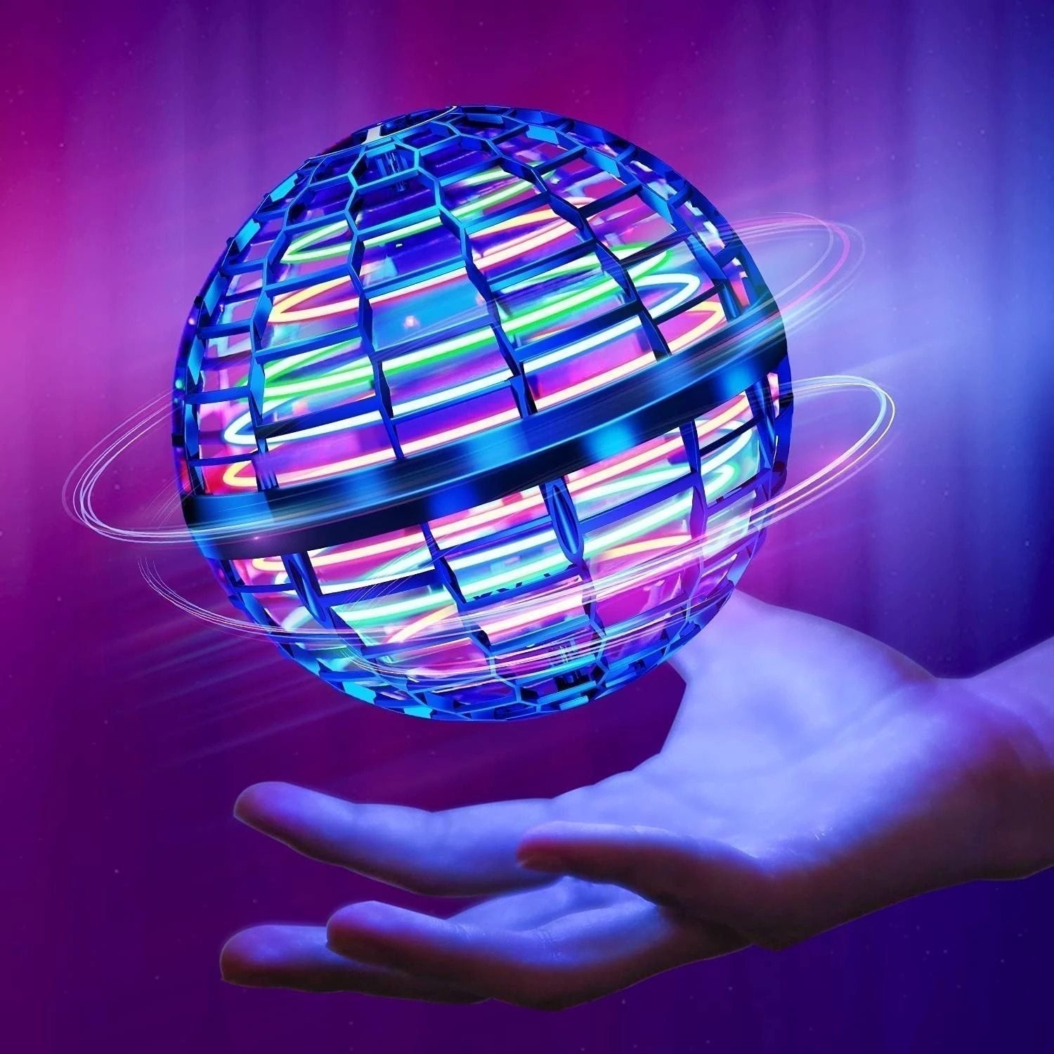 Juguete dron de bola flotante recargable — Rotores completamente protegidos, luces LED multicolor