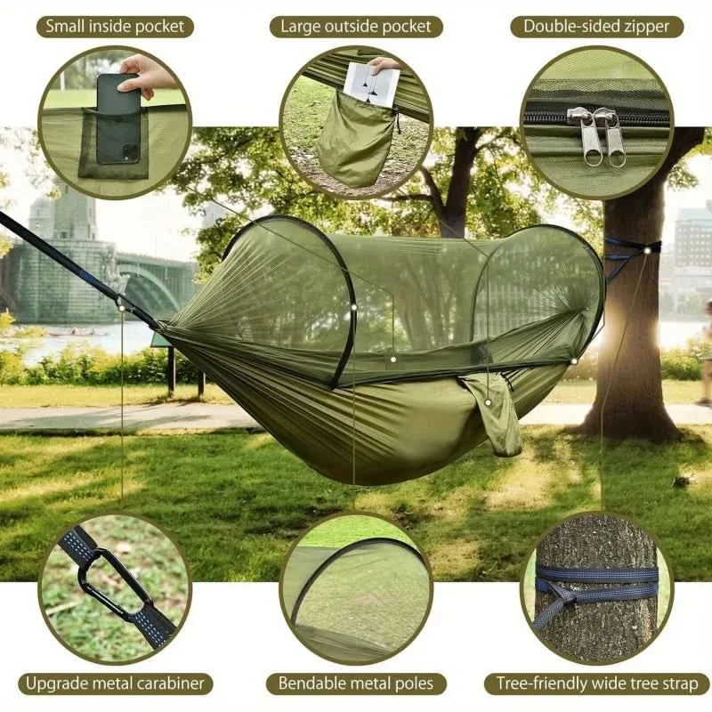 Compacte buitenshangmat met geïntegreerd insectennet | meowbutter