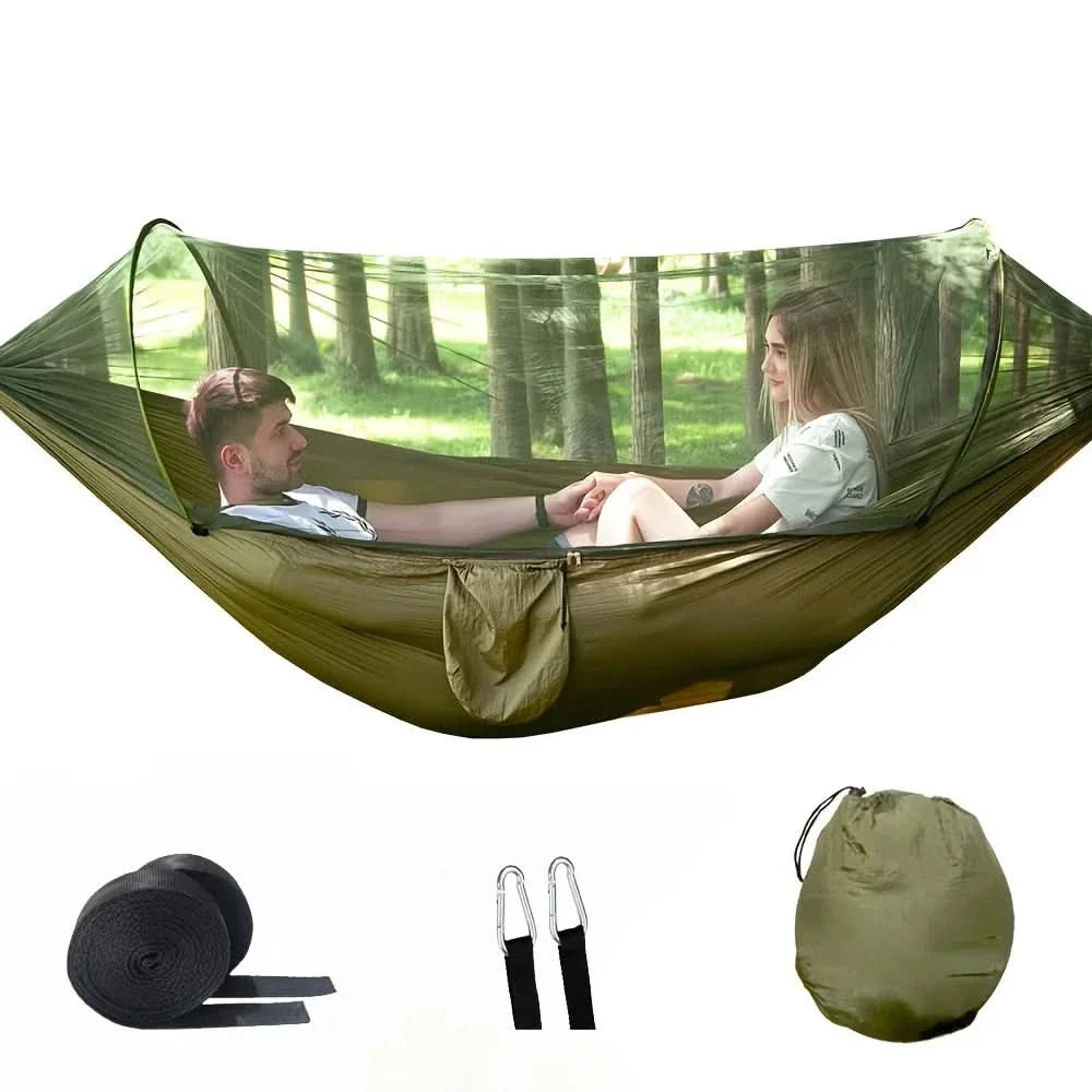 Compacte buitenshangmat met geïntegreerd insectennet | meowbutter