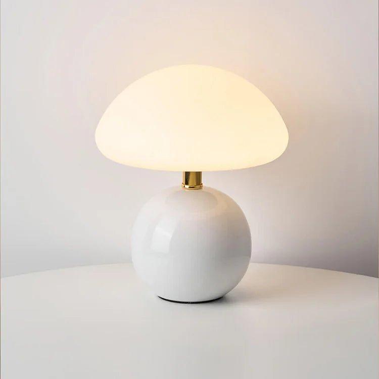 Lampada crema con funghi francesi con illuminazione LED regolabile, design in ceramica