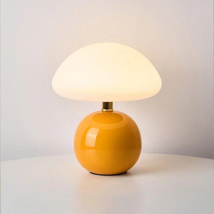 Lampada crema con funghi francesi con illuminazione LED regolabile, design in ceramica