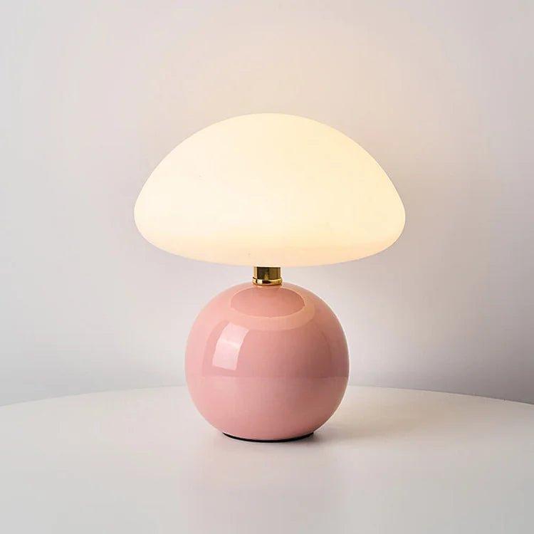 Lampada crema con funghi francesi con illuminazione LED regolabile, design in ceramica