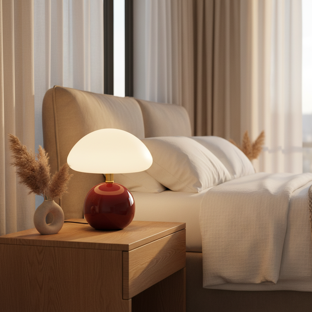 Lampada crema con funghi francesi con illuminazione LED regolabile, design in ceramica