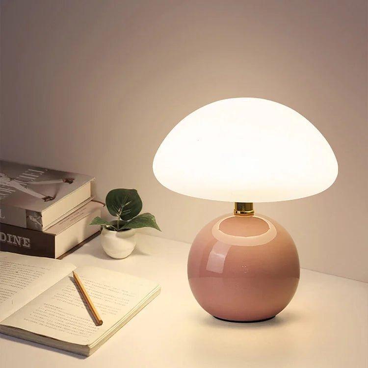 Lampada crema con funghi francesi con illuminazione LED regolabile, design in ceramica